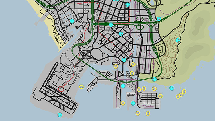 Карта с деталями космического корабля и подводных лодок в Grand Theft Auto V