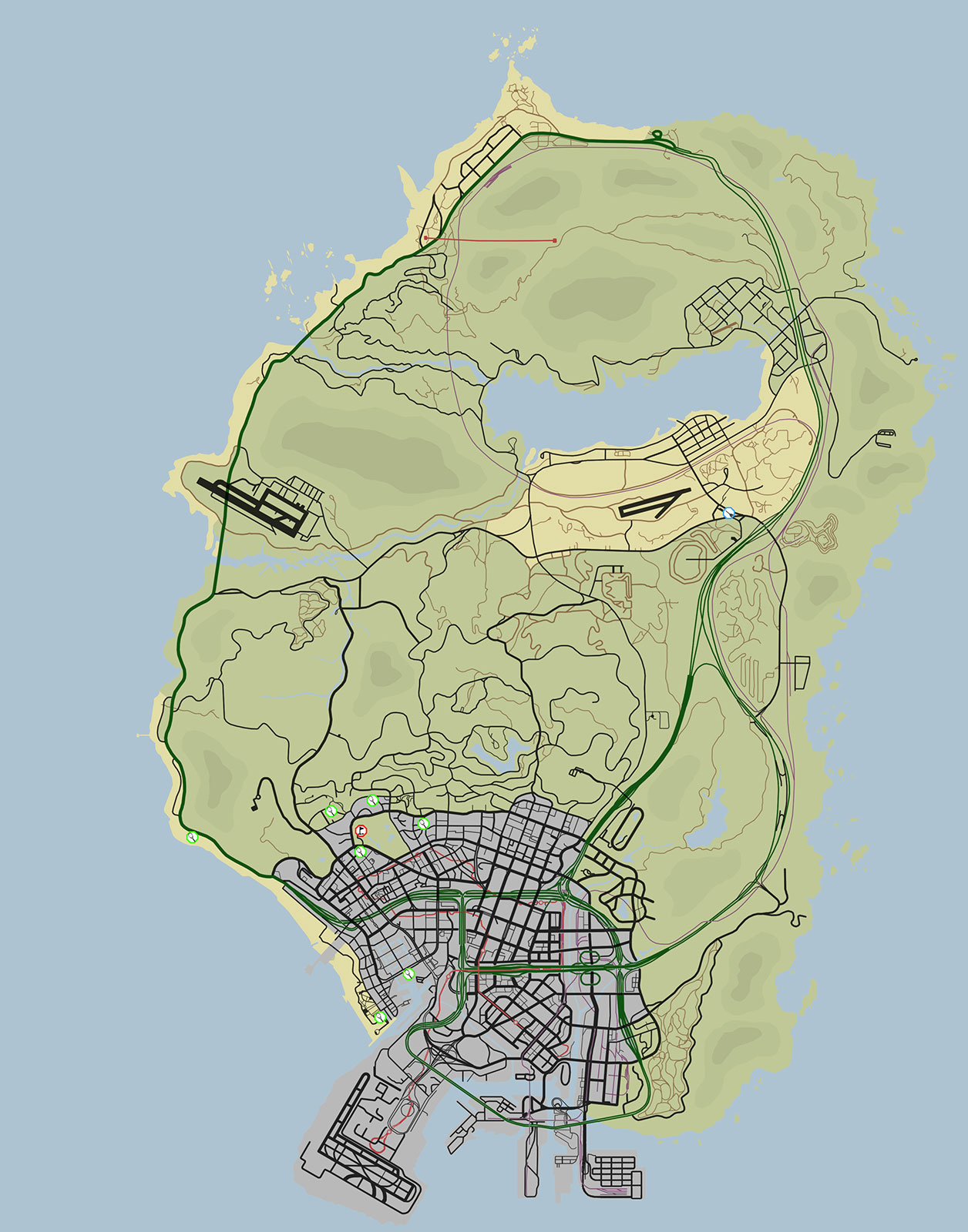 Карта всех гольф полей в игре GTA 5